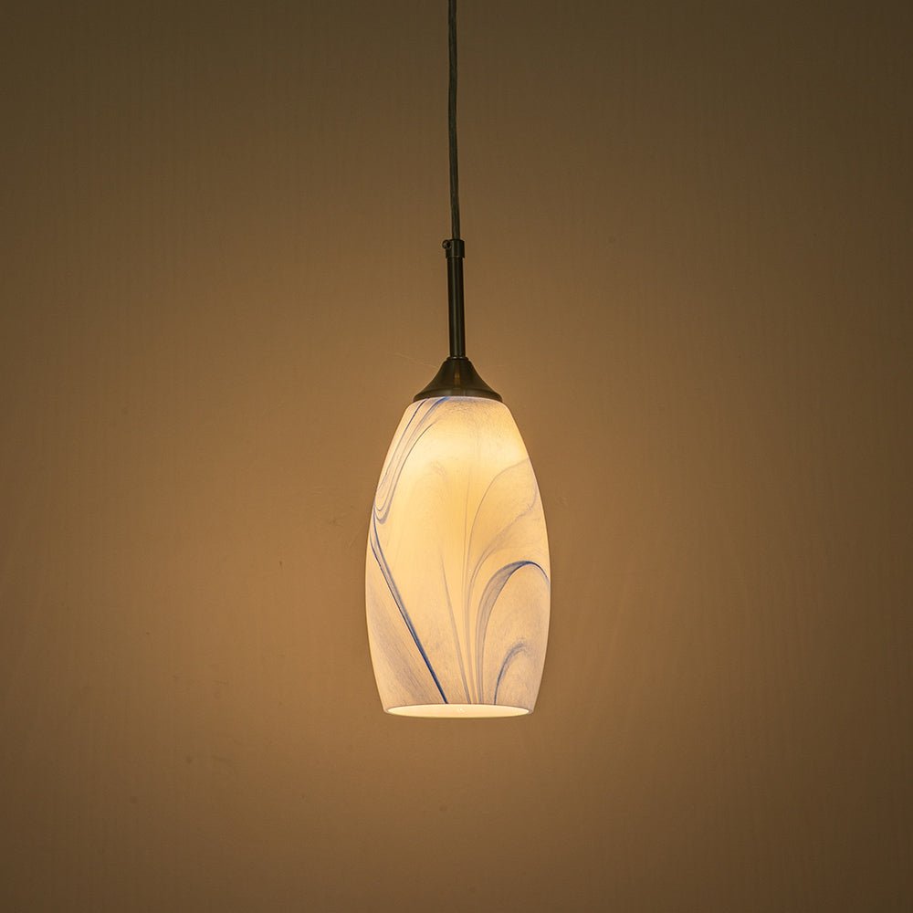 Modern Contemporary 1-Light Mica Stone Pattern Glass Pendant, Adjustable Height, Sloped Ceiling Compatible