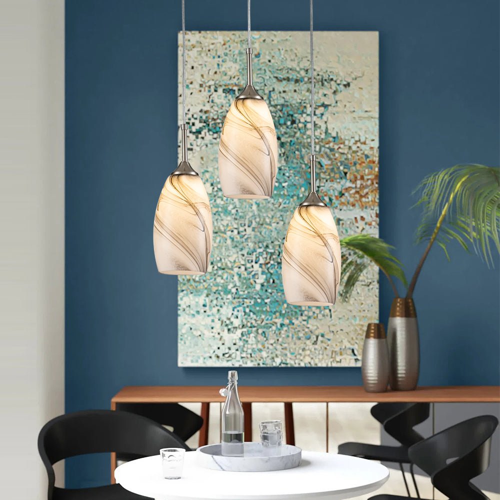 Modern Contemporary 1-Light Mica Stone Pattern Glass Pendant, Adjustable Height, Sloped Ceiling Compatible