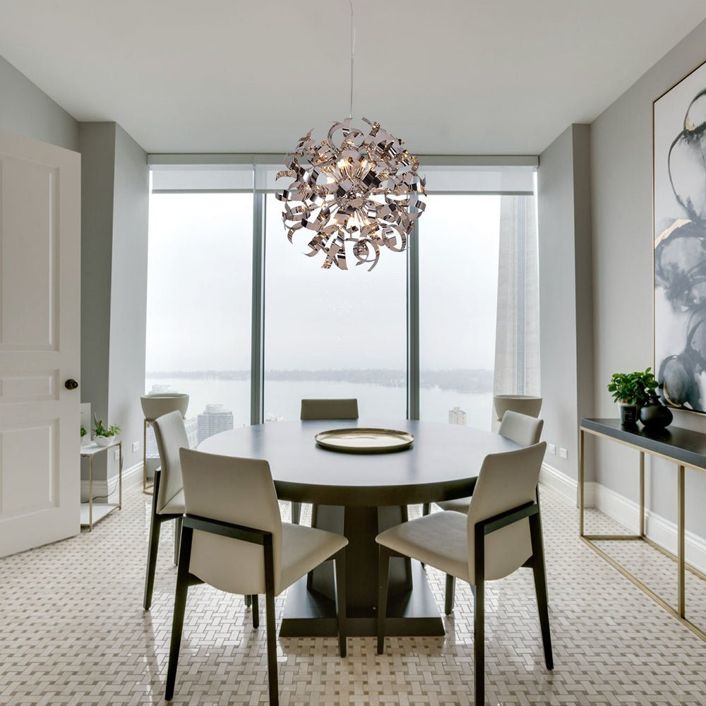 Unique Hydrangea Polished Chrome Ribbons Pendant Chandelier for Modern Interiors