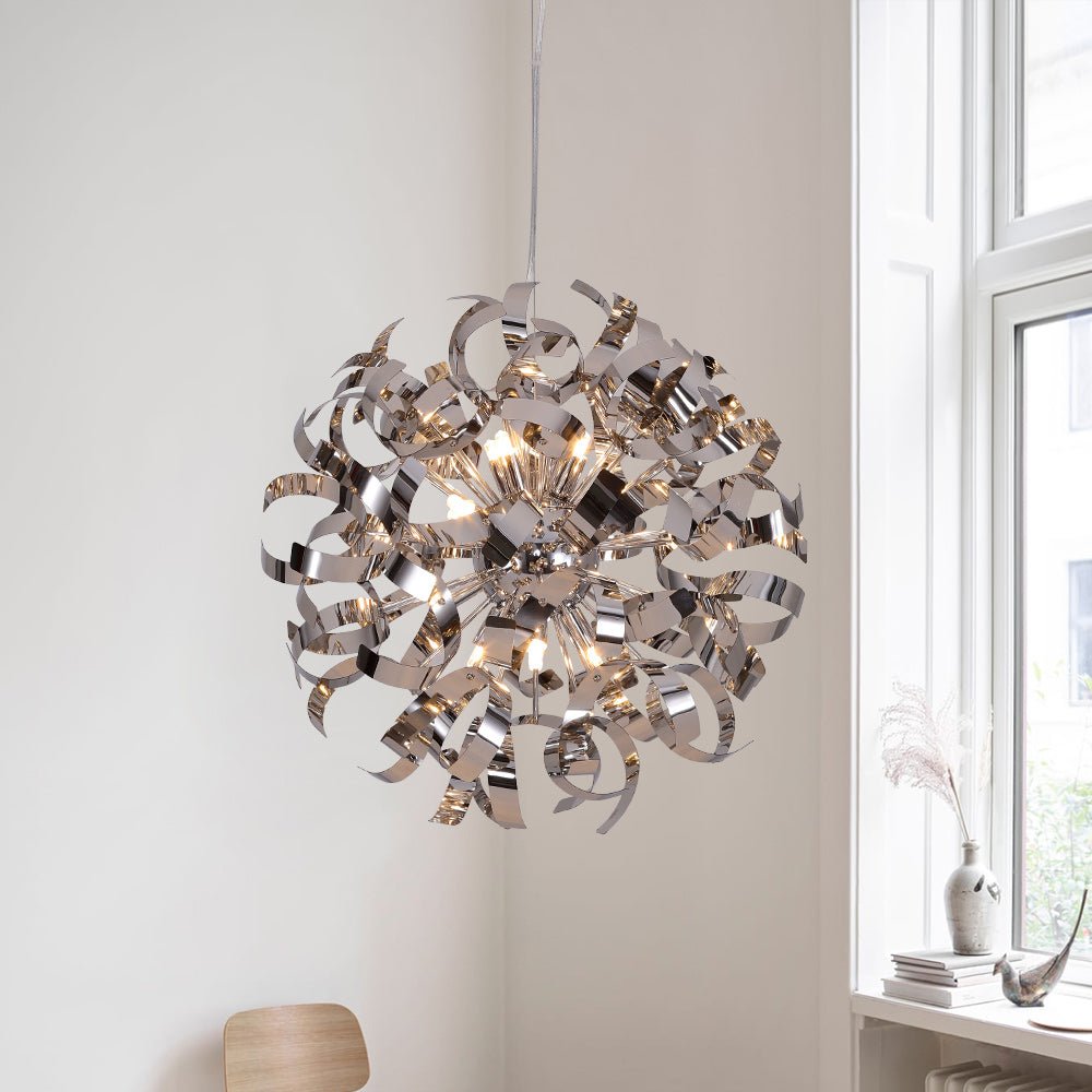 Unique Hydrangea Polished Chrome Ribbons Pendant Chandelier for Modern Interiors