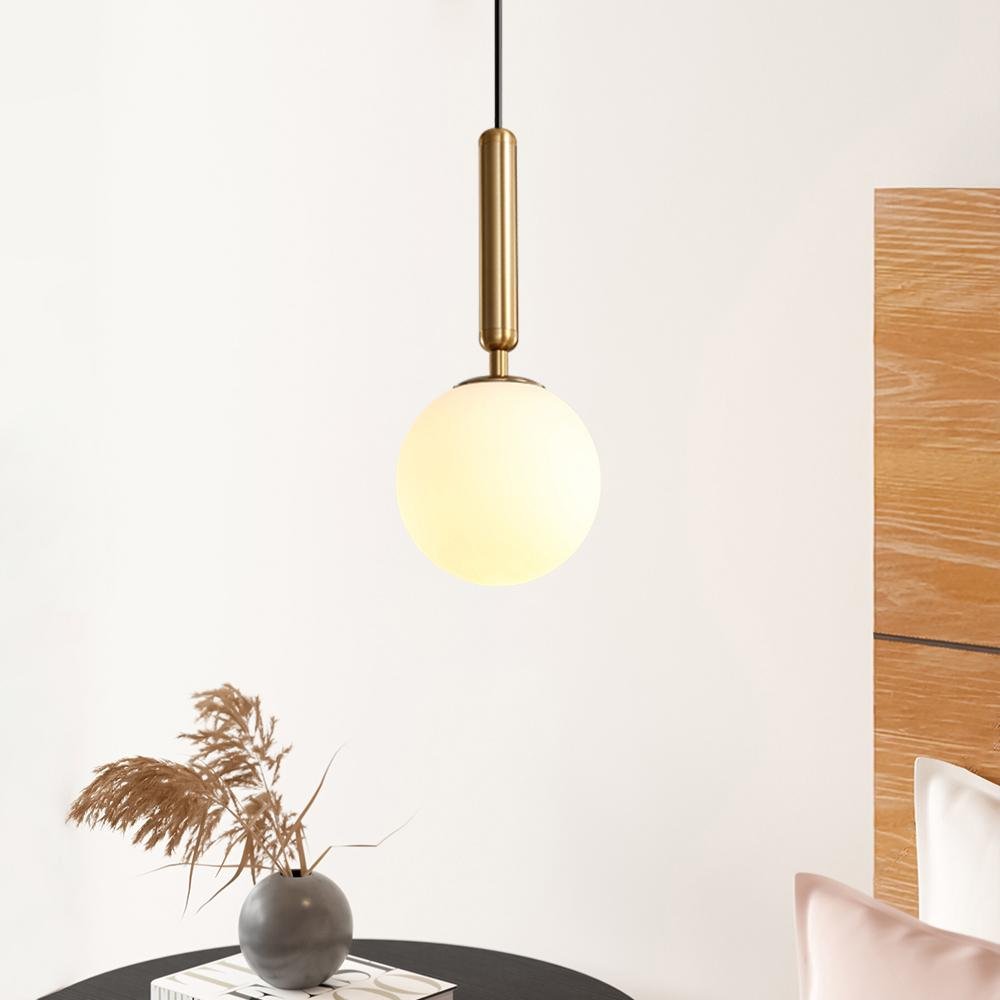 Sleek Contemporary Small Globe Pendant Light, Adjustable Cable, Metal Base, Dimmable G9