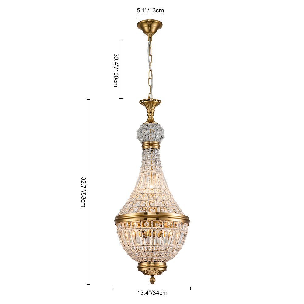 Antique Brass Crystal Empire Chandelier Elegant Pendant Light - 6/8 Bulbs