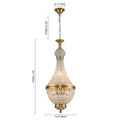 Antique Brass Crystal Empire Chandelier Elegant Pendant Light - 6/8 Bulbs