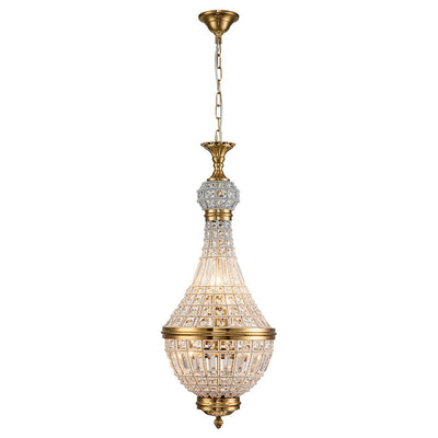 Antique Brass Crystal Empire Chandelier Elegant Pendant Light - 6/8 Bulbs