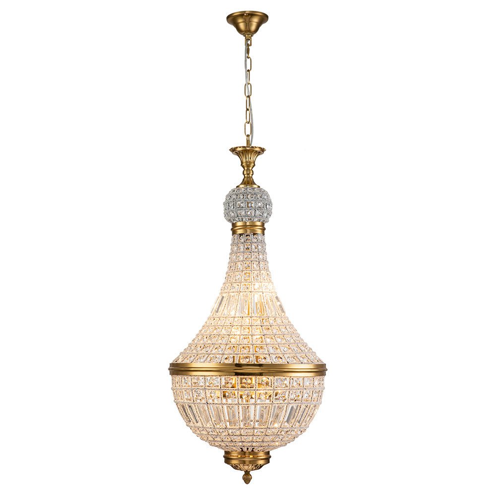 Antique Brass Crystal Empire Chandelier Elegant Pendant Light - 6/8 Bulbs