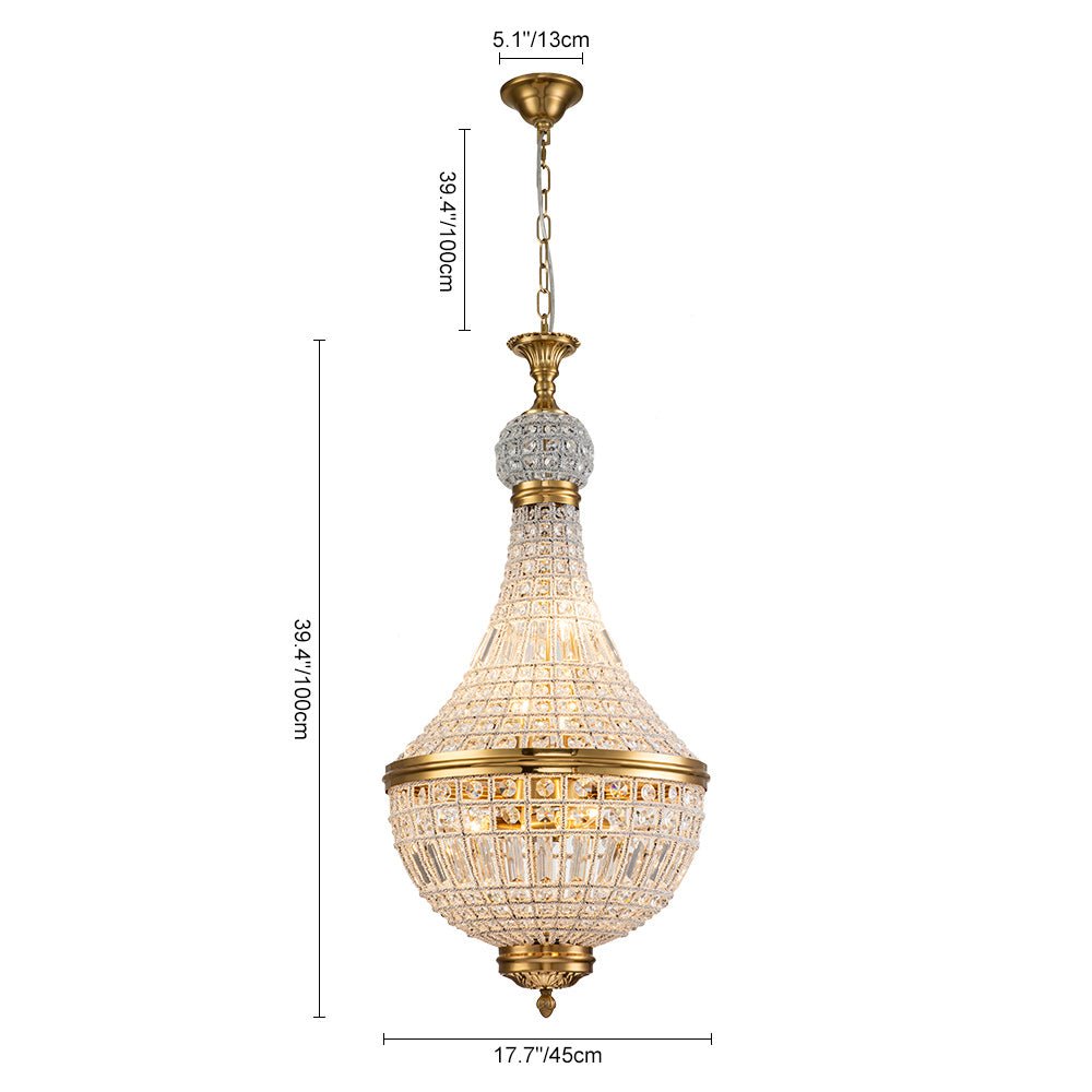 Antique Brass Crystal Empire Chandelier Elegant Pendant Light - 6/8 Bulbs