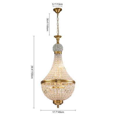 Antique Brass Crystal Empire Chandelier Elegant Pendant Light - 6/8 Bulbs