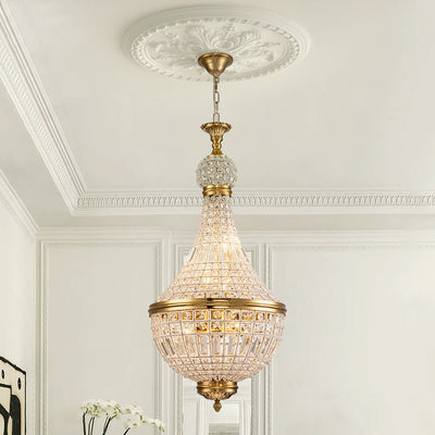 Antique Brass Crystal Empire Chandelier Elegant Pendant Light - 6/8 Bulbs