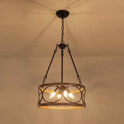 Farmhouse 4-Light Wood Drum Pendant Chandelier with Adjustable Chain