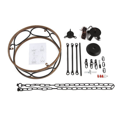 Farmhouse 4-Light Wood Drum Pendant Chandelier with Adjustable Chain