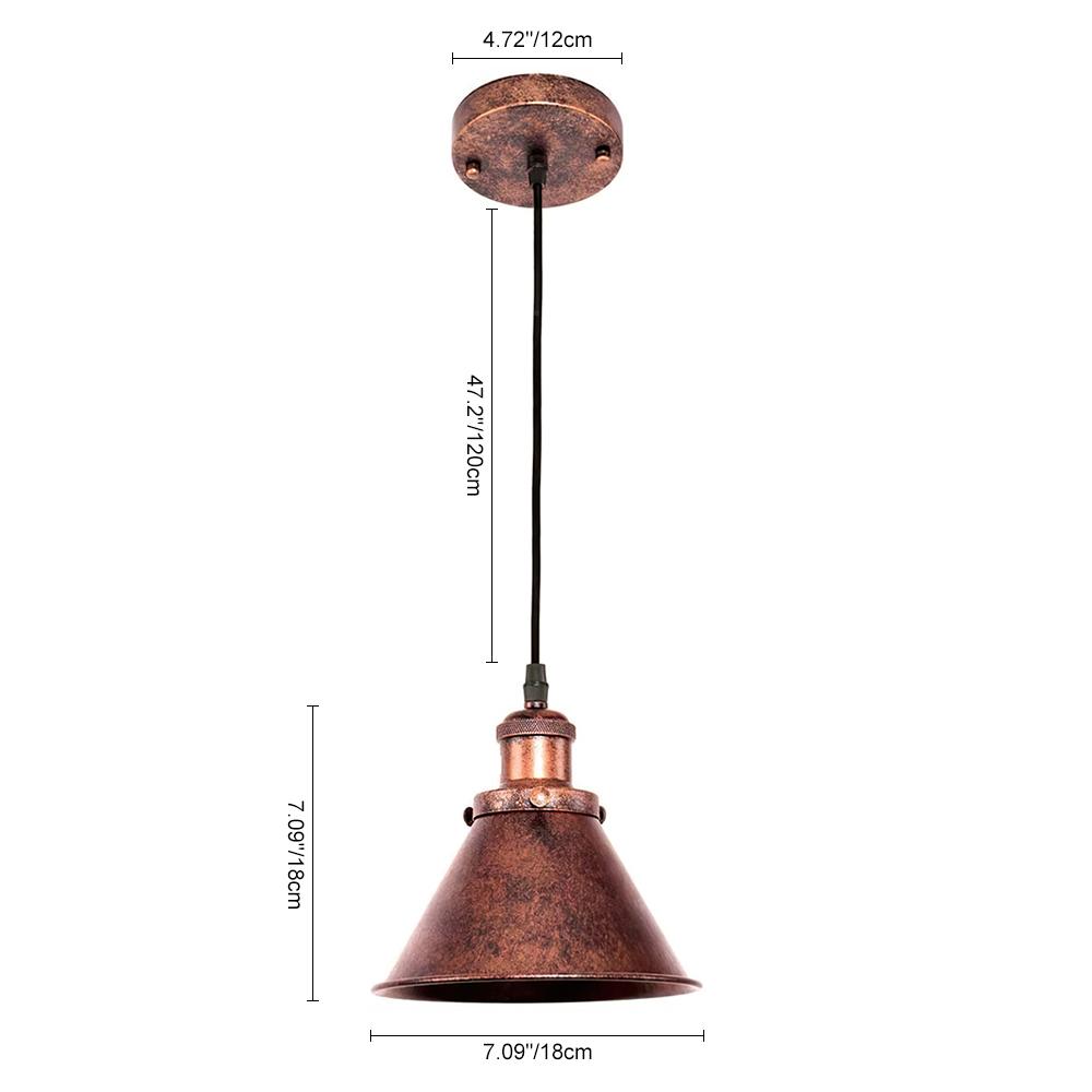 Farmhouse Retro Cone Pendant Light, Antique Copper Finish, Adjustable Metal Fixture