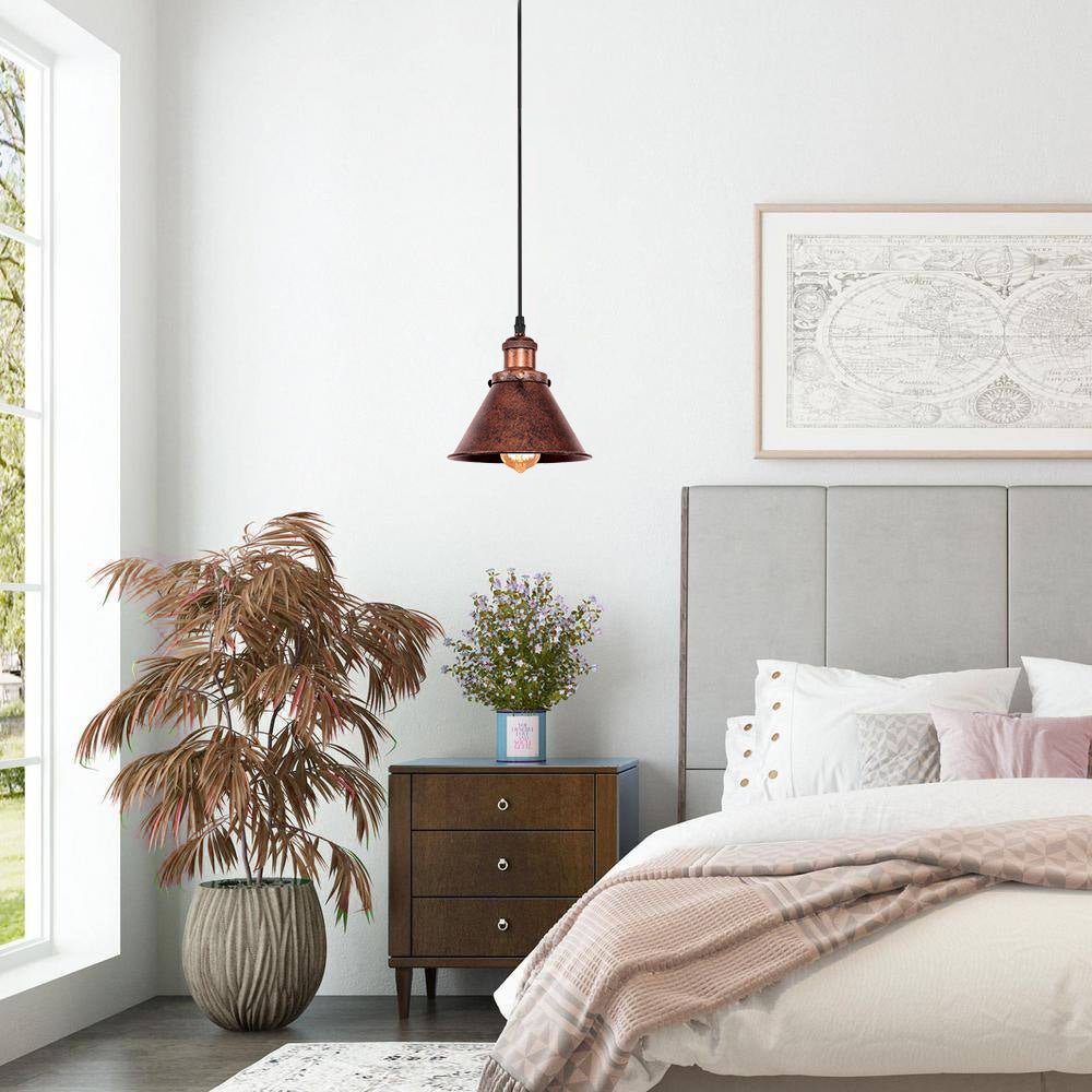 Farmhouse Retro Cone Pendant Light, Antique Copper Finish, Adjustable Metal Fixture