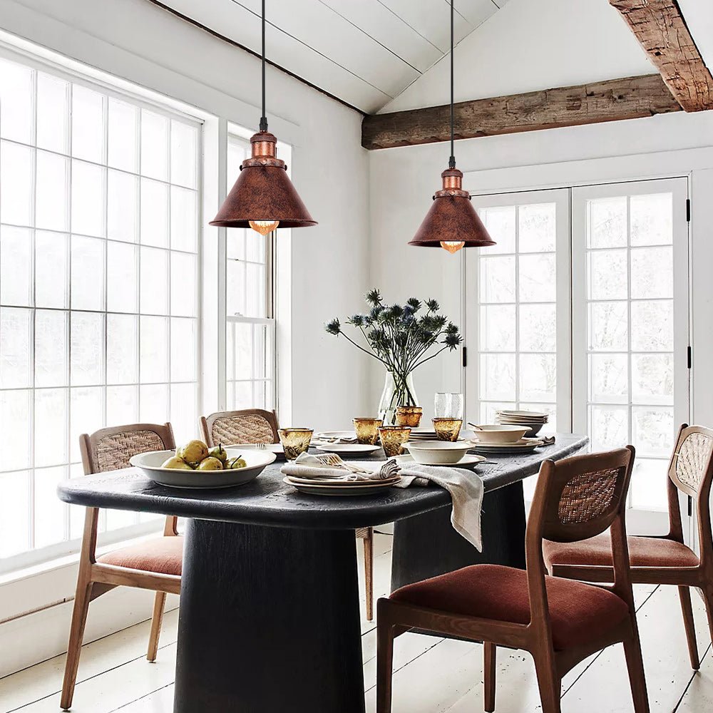 Farmhouse Retro Cone Pendant Light, Antique Copper Finish, Adjustable Metal Fixture