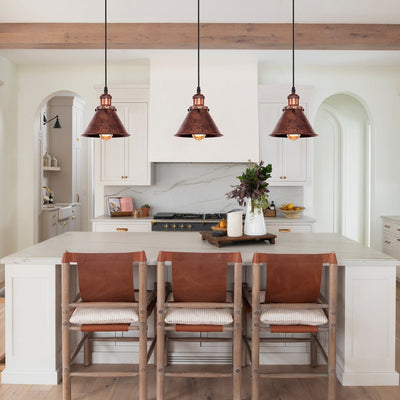 Farmhouse Retro Cone Pendant Light, Antique Copper Finish, Adjustable Metal Fixture