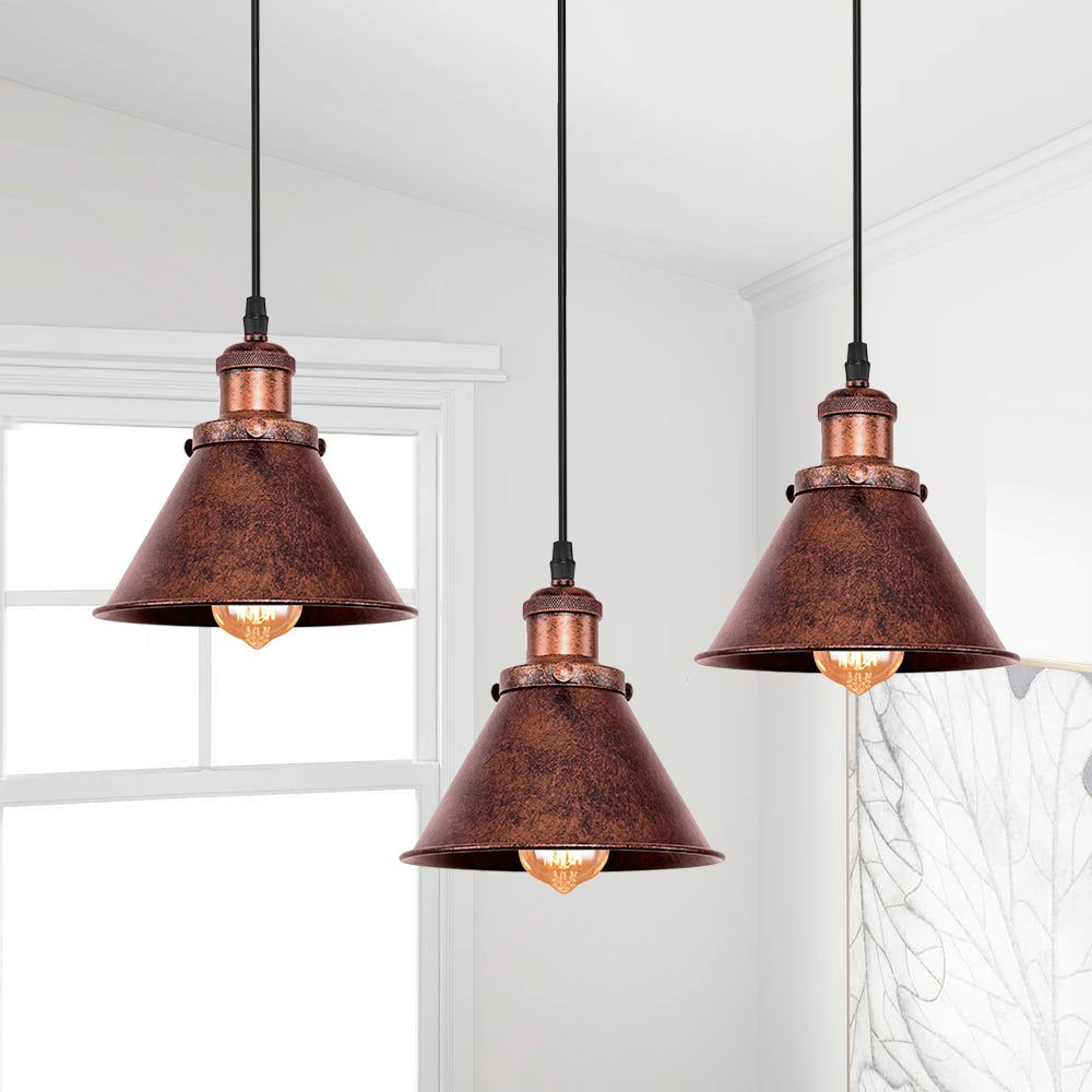 Farmhouse Retro Cone Pendant Light, Antique Copper Finish, Adjustable Metal Fixture