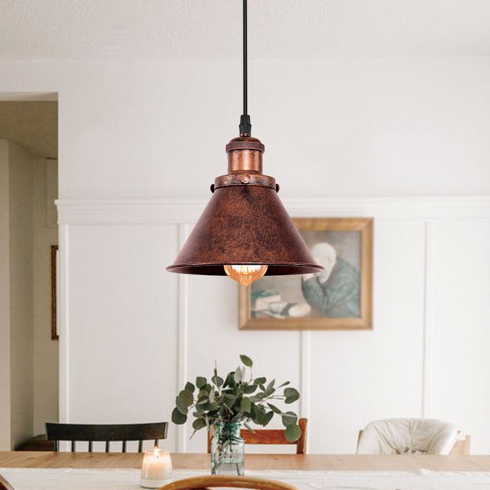 Farmhouse Retro Cone Pendant Light, Antique Copper Finish, Adjustable Metal Fixture