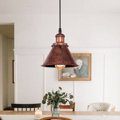 Farmhouse Retro Cone Pendant Light, Antique Copper Finish, Adjustable Metal Fixture