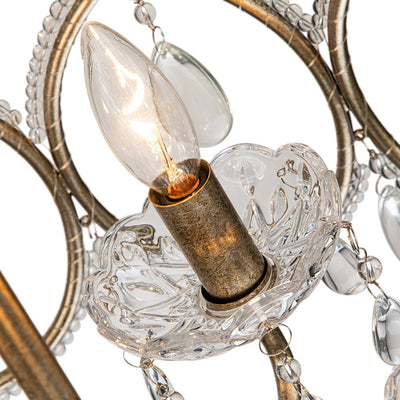 Elegant French Style 5-Light Brass Drum Pendant with Sparkling Crystal Accents