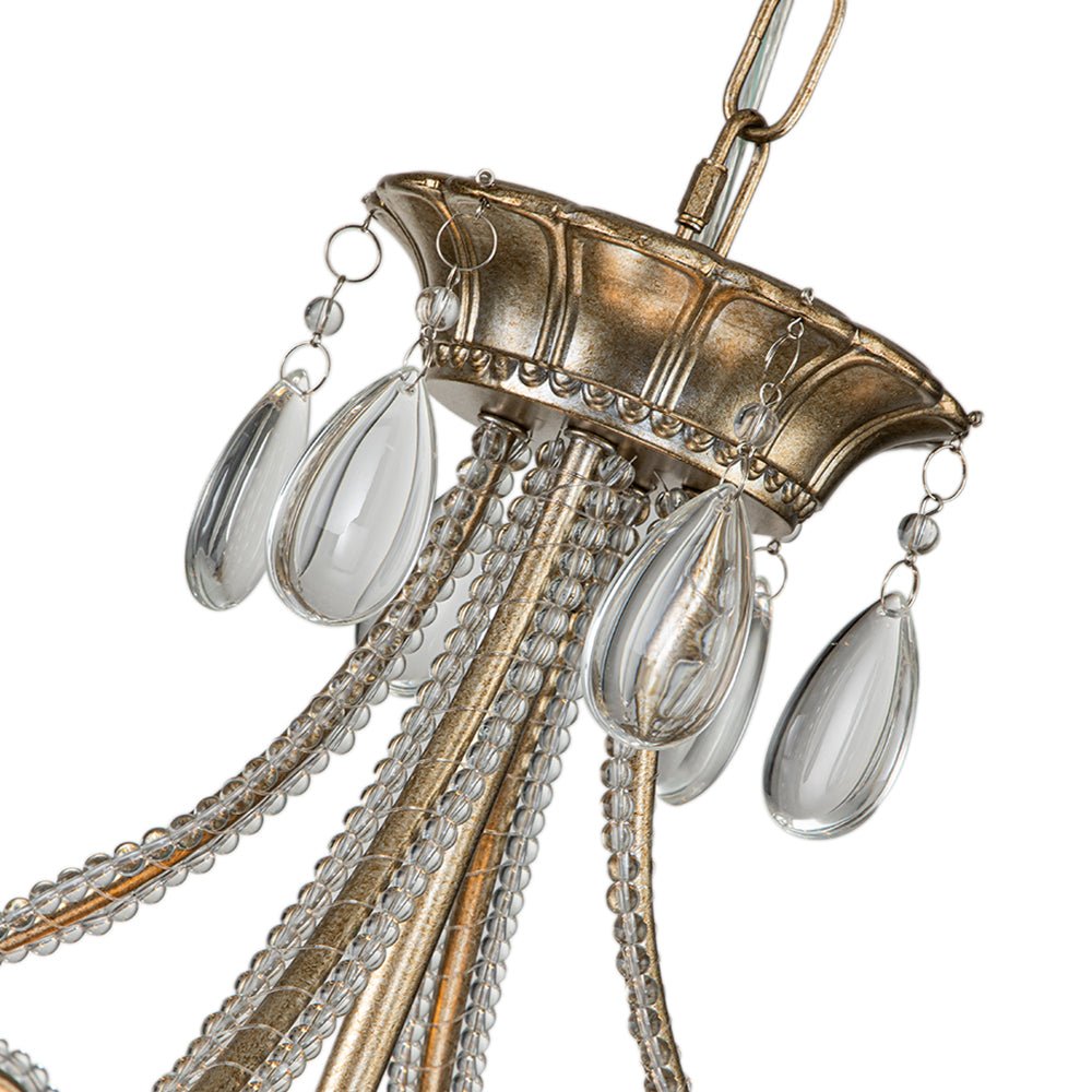 Elegant French Style 5-Light Brass Drum Pendant with Sparkling Crystal Accents