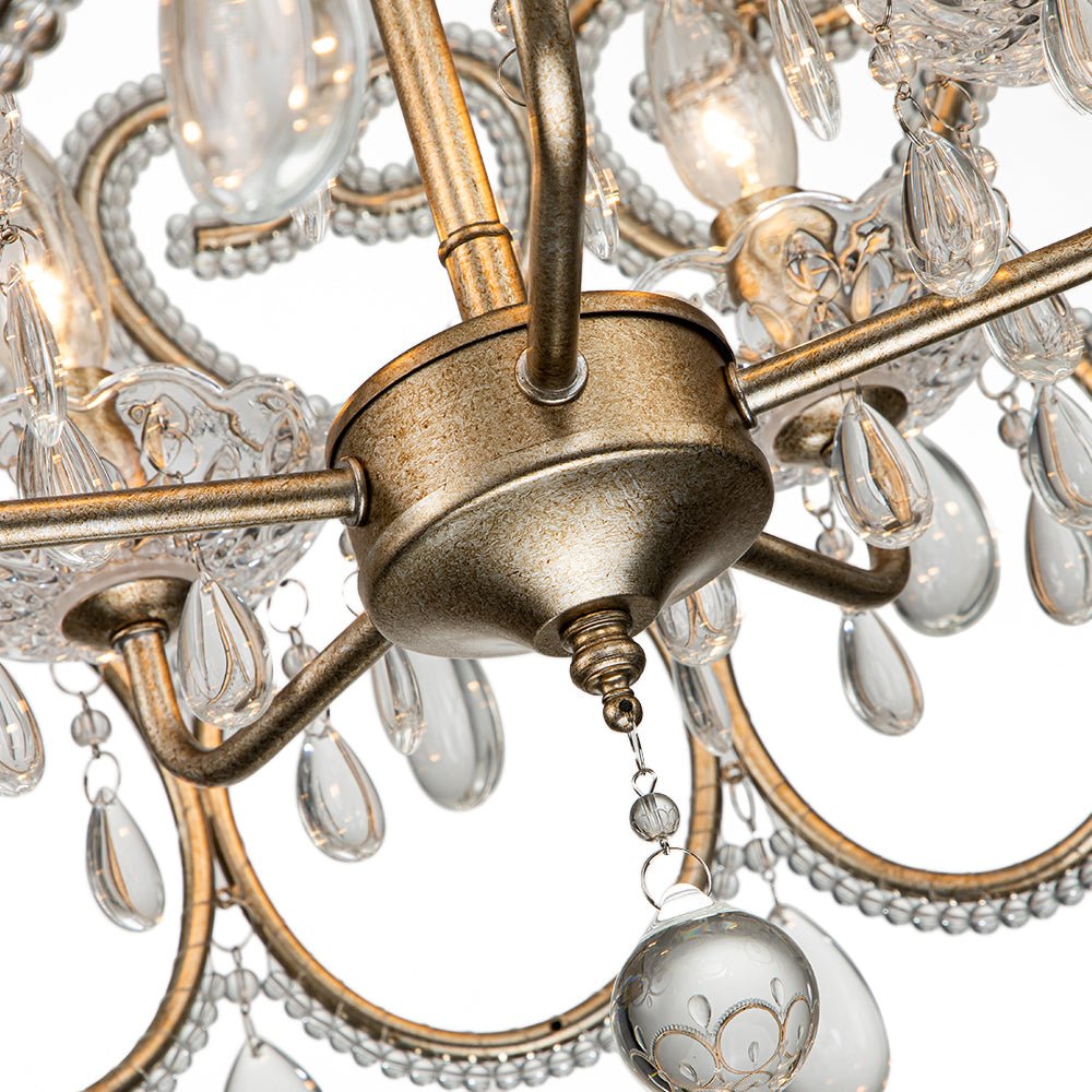 Elegant French Style 5-Light Brass Drum Pendant with Sparkling Crystal Accents