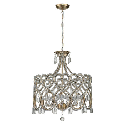 Elegant French Style 5-Light Brass Drum Pendant with Sparkling Crystal Accents