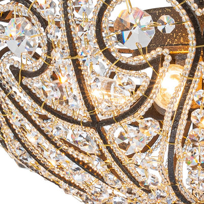 French Vintage Mottled Bronze 4-Light Crystal Chandelier Pendant, Empire Style