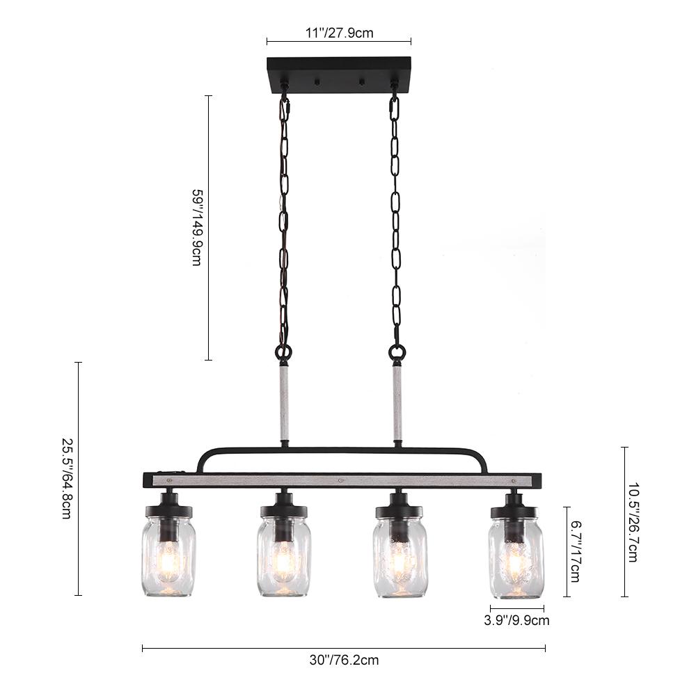 4-Light Glass Mason Jar Pendant, Adjustable Kitchen Island Lighting Fixture