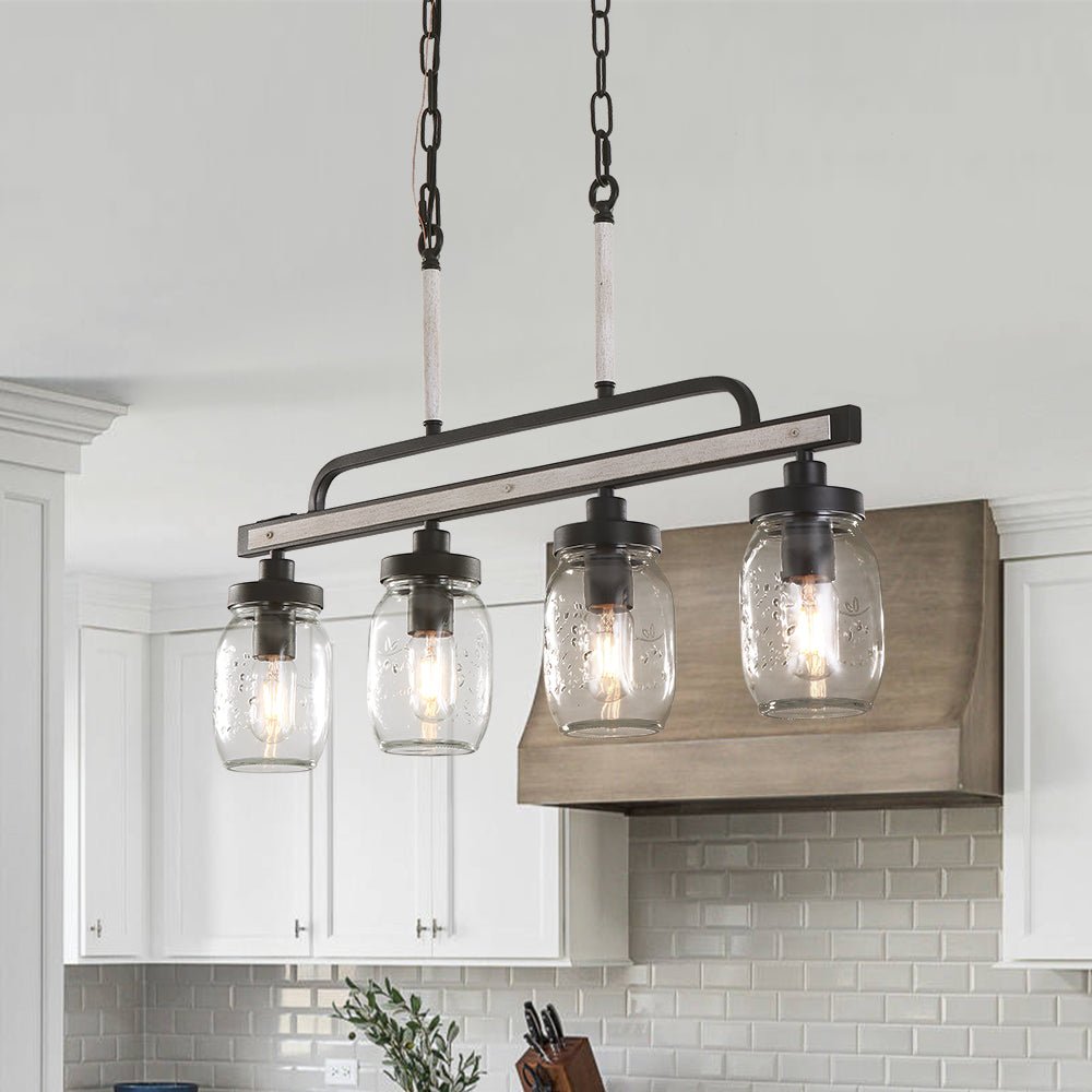 4-Light Glass Mason Jar Pendant, Adjustable Kitchen Island Lighting Fixture