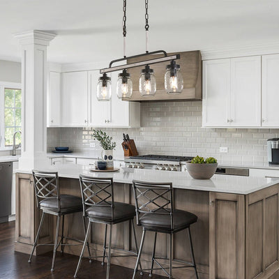 4-Light Glass Mason Jar Pendant, Adjustable Kitchen Island Lighting Fixture