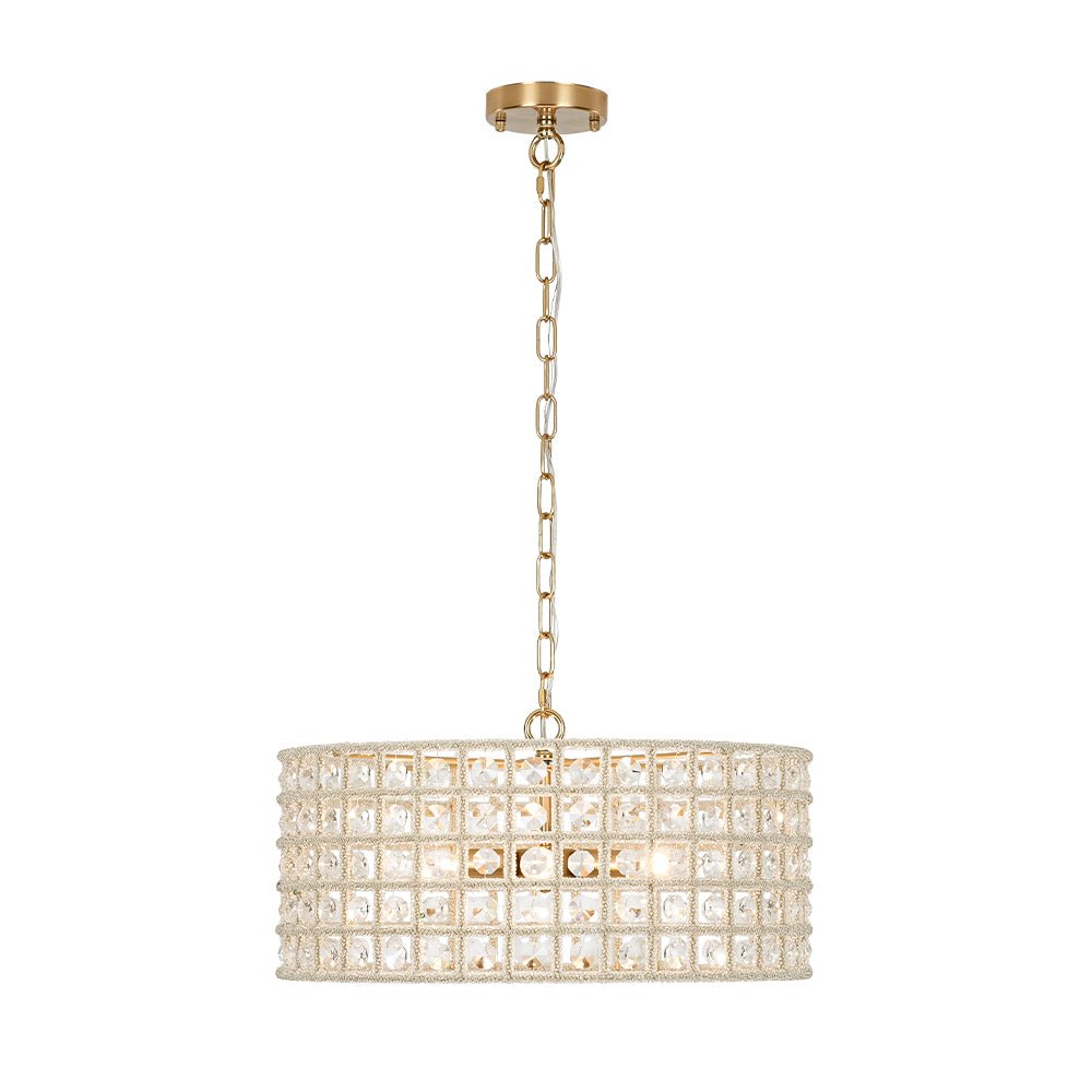 Elegant 5-Light Dimmable Crystal Drum Pendant with Brushed Brass Accents