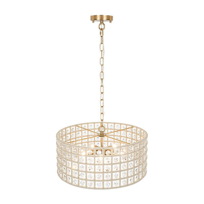 Elegant 5-Light Dimmable Crystal Drum Pendant with Brushed Brass Accents