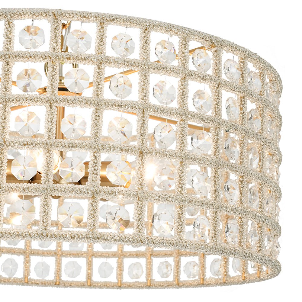 Elegant 5-Light Dimmable Crystal Drum Pendant with Brushed Brass Accents
