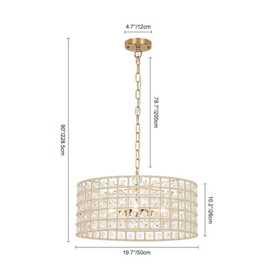 Elegant 5-Light Dimmable Crystal Drum Pendant with Brushed Brass Accents