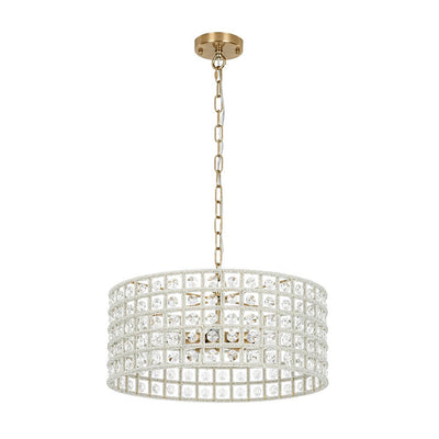 Elegant 5-Light Dimmable Crystal Drum Pendant with Brushed Brass Accents