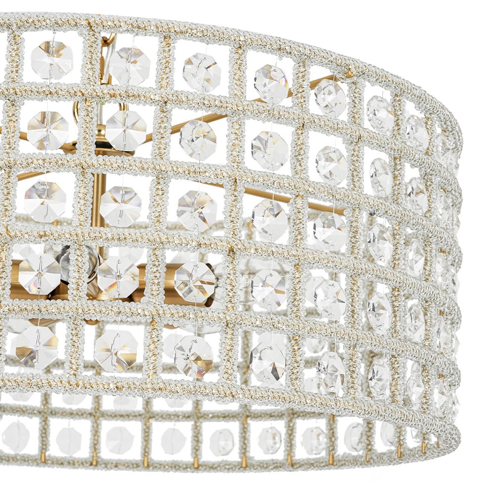 Elegant 5-Light Dimmable Crystal Drum Pendant with Brushed Brass Accents