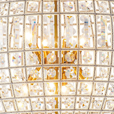 Elegant Faceted Crystal Globe Pendant Chandelier: Antique Brass, Entangled Beads, Dimmable