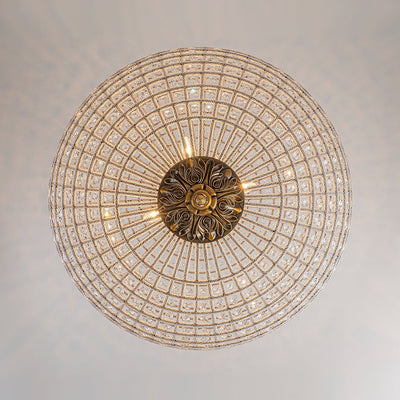Elegant Faceted Crystal Globe Pendant Chandelier: Antique Brass, Entangled Beads, Dimmable
