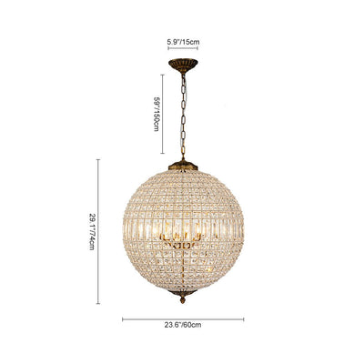 Elegant Faceted Crystal Globe Pendant Chandelier: Antique Brass, Entangled Beads, Dimmable