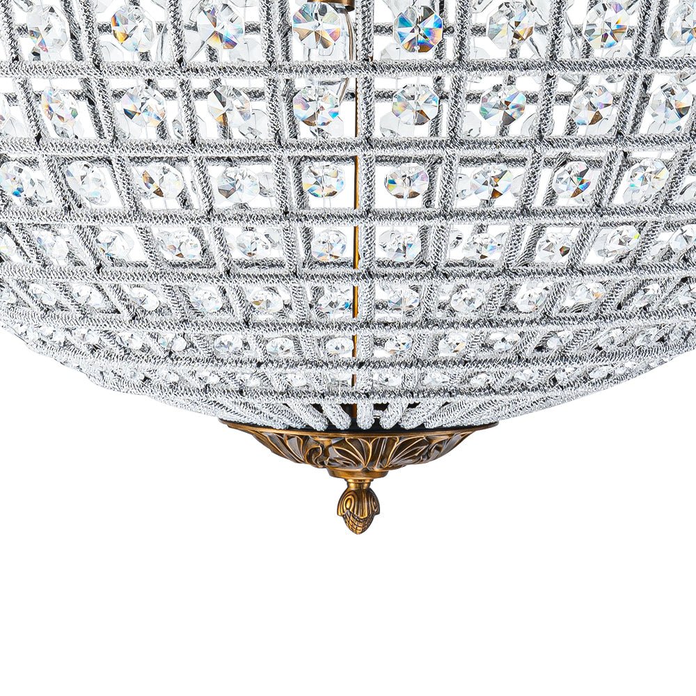 Elegant Faceted Crystal Globe Pendant Chandelier: Antique Brass, Entangled Beads, Dimmable