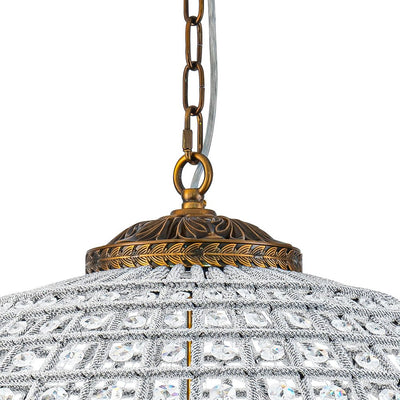 Elegant Faceted Crystal Globe Pendant Chandelier: Antique Brass, Entangled Beads, Dimmable