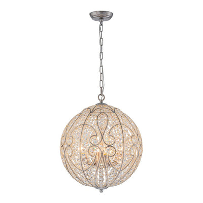 Elegant Rustic Silver Crystal Globe Chandelier Pendant Light, Dimmable, 4/6 Bulbs