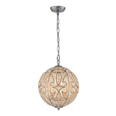 Elegant Rustic Silver Crystal Globe Chandelier Pendant Light, Dimmable, 4/6 Bulbs