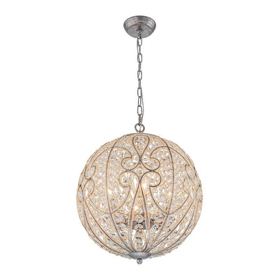 Elegant Rustic Silver Crystal Globe Chandelier Pendant Light, Dimmable, 4/6 Bulbs
