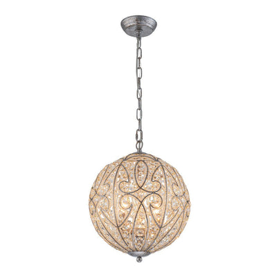 Elegant Rustic Silver Crystal Globe Chandelier Pendant Light, Dimmable, 4/6 Bulbs