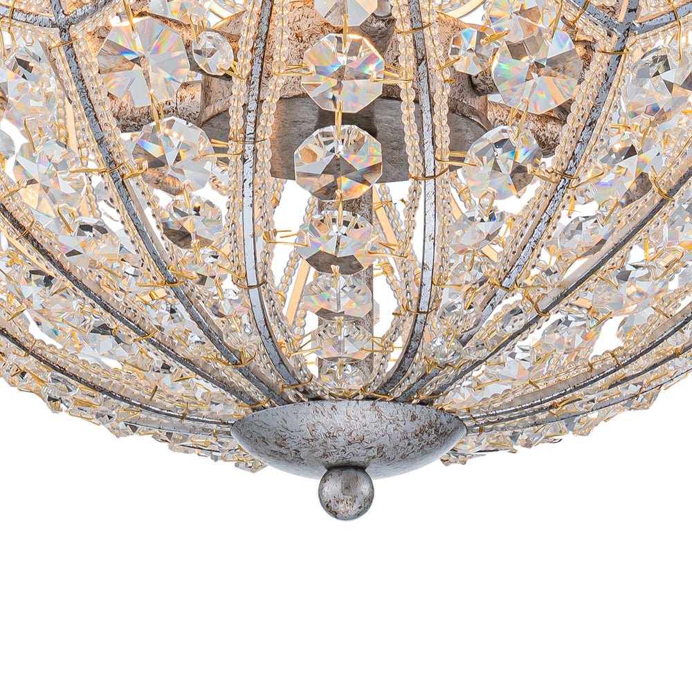 Elegant Rustic Silver Crystal Globe Chandelier Pendant Light, Dimmable, 4/6 Bulbs