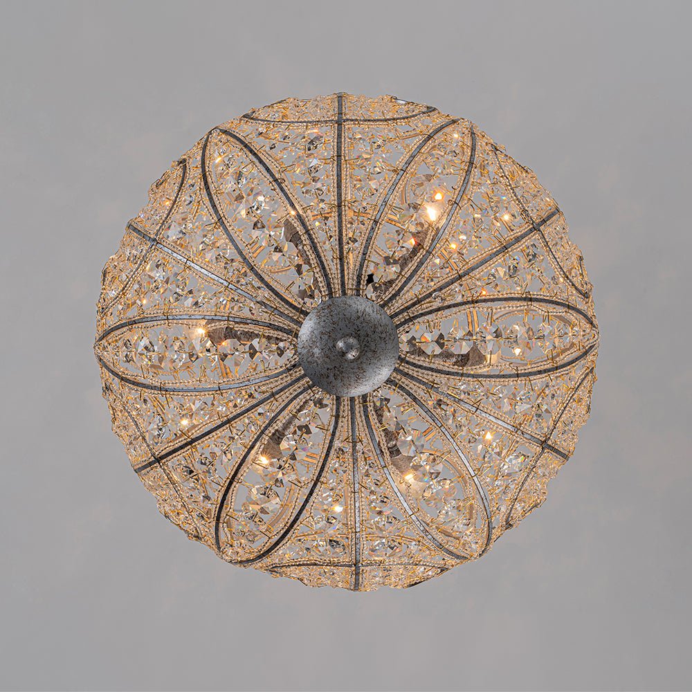 Elegant Rustic Silver Crystal Globe Chandelier Pendant Light, Dimmable, 4/6 Bulbs