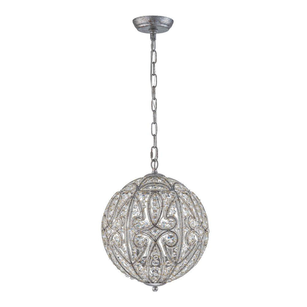 Elegant Rustic Silver Crystal Globe Chandelier Pendant Light, Dimmable, 4/6 Bulbs