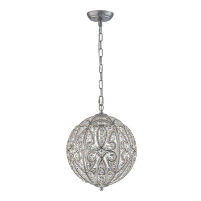 Elegant Rustic Silver Crystal Globe Chandelier Pendant Light, Dimmable, 4/6 Bulbs