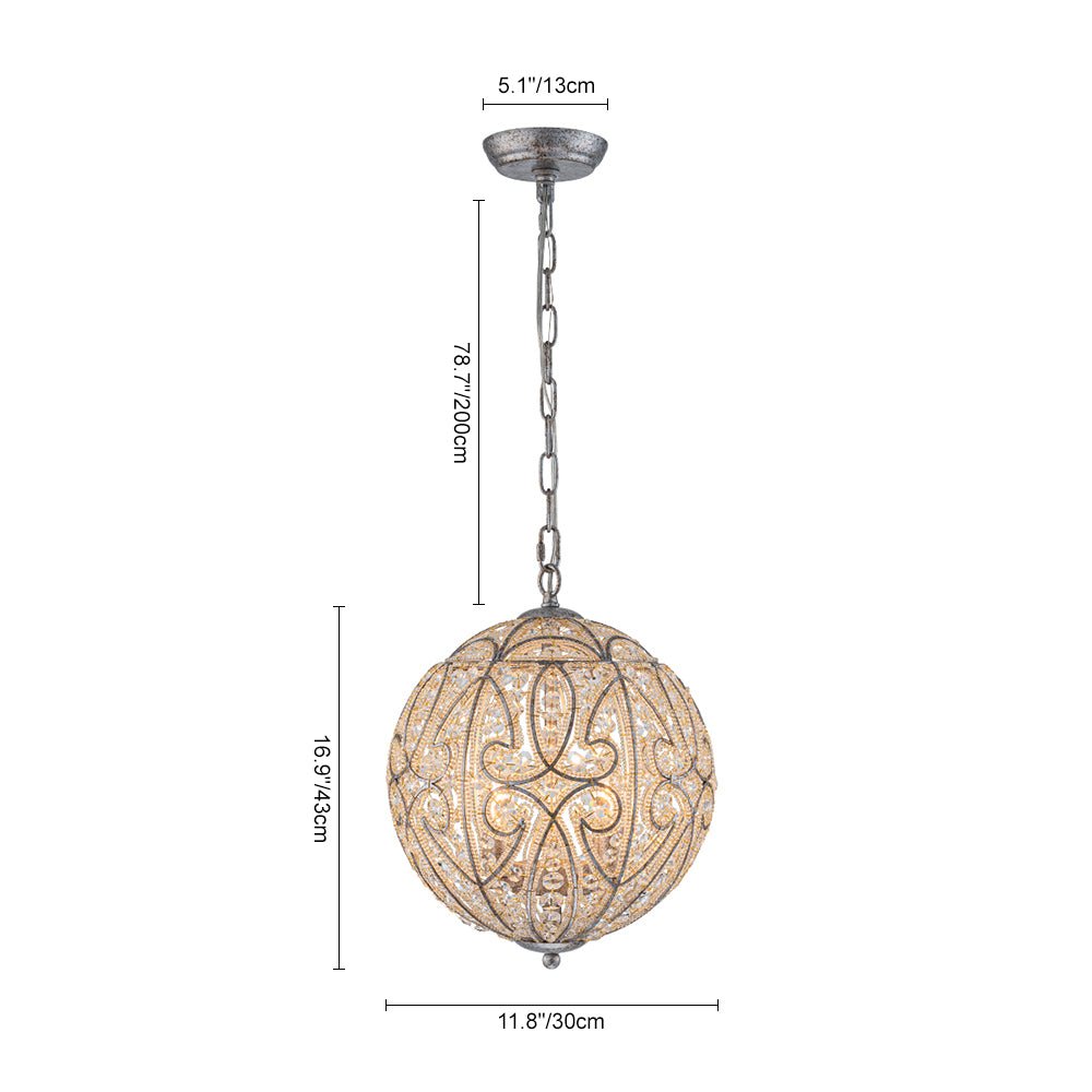 Elegant Rustic Silver Crystal Globe Chandelier Pendant Light, Dimmable, 4/6 Bulbs