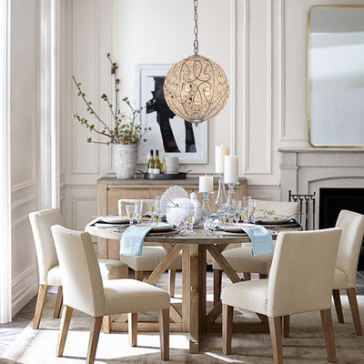 Elegant Rustic Silver Crystal Globe Chandelier Pendant Light, Dimmable, 4/6 Bulbs